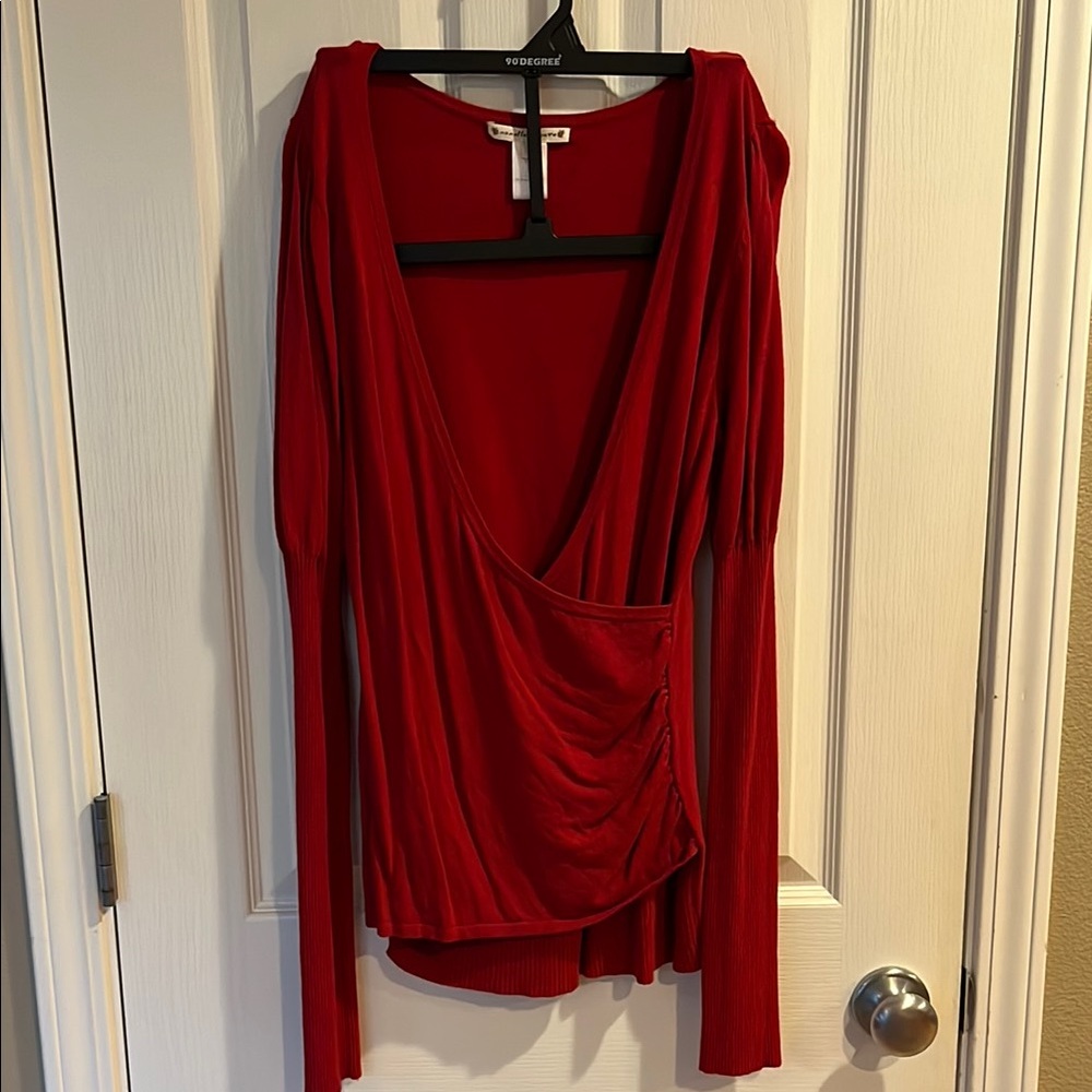 Nanette Lepore Red Ruched Long Sleeve Sweater